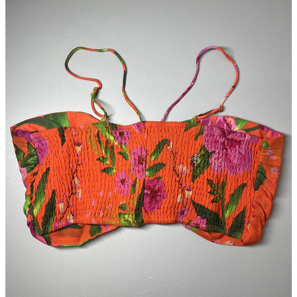 Farm Rio Crop Top XL Floral Romantic Garden Bandeau Strappy Smocked Colorful - Picture 3 of 9